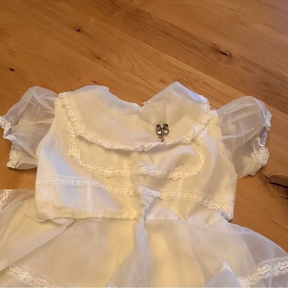 Vintage White Christening Gown with Catholic Baby Shoe Pin 18 mo